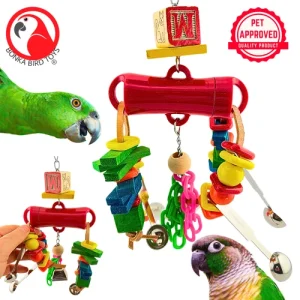 Bonka Bird Toys 2773 Spoon Clucker Noise Chew Shred Tug Pull Parrot Cage Toy Pet