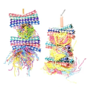 Bird Shredding Toys Colorful Paper Hanging Toys Parrot Chew Wooden Blocks